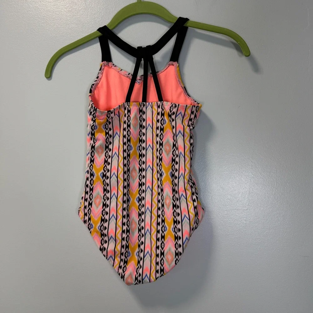 Wonder Nation Girls One Piece Swimsuit‎ Tribal Print Racerback Orange 6-6X